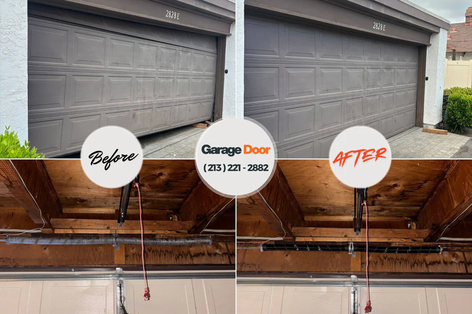 Before and after: garage door repair Oak Ridge North, TX